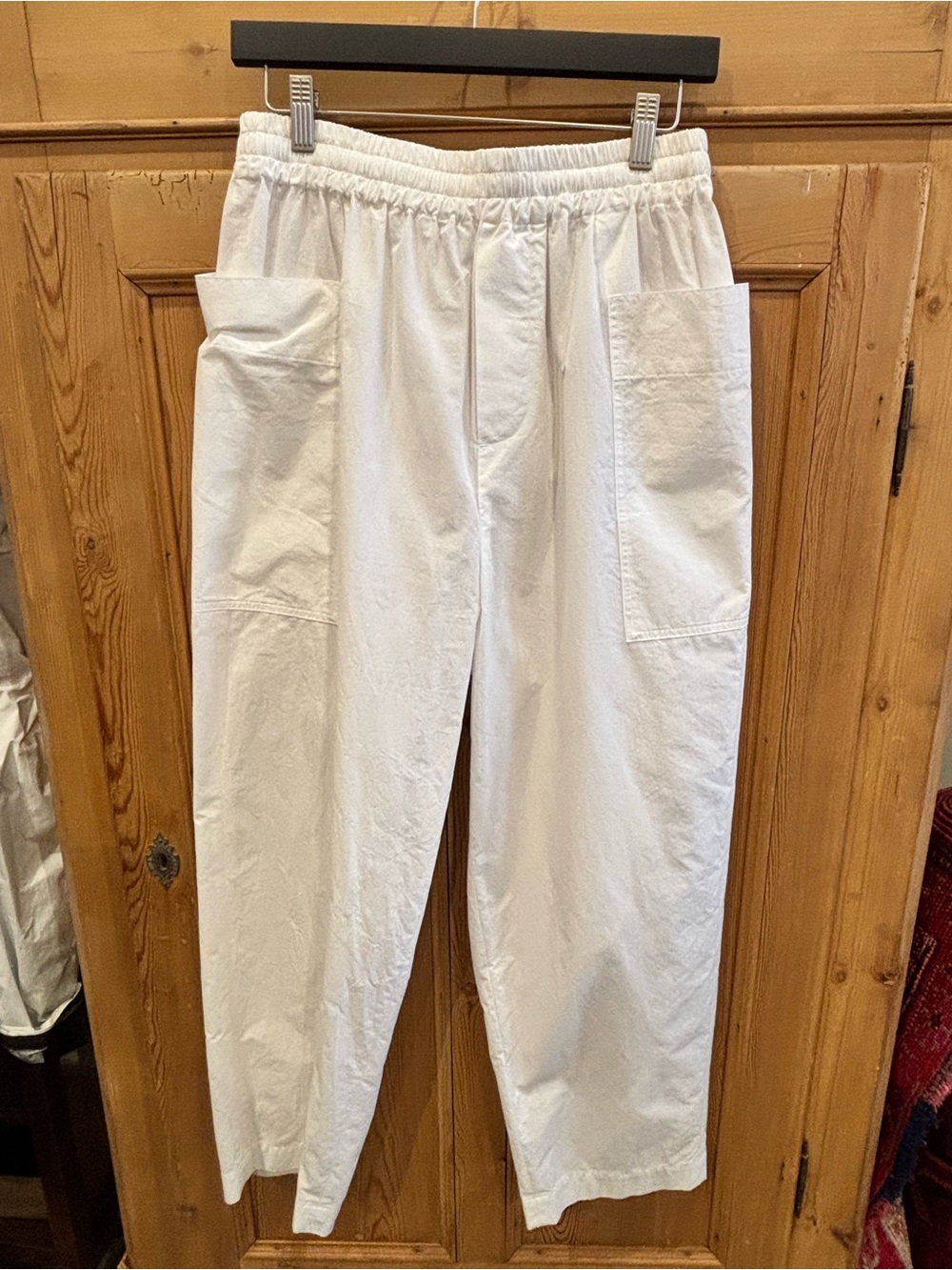 Women's White Elastic-Waist Utility Trousers